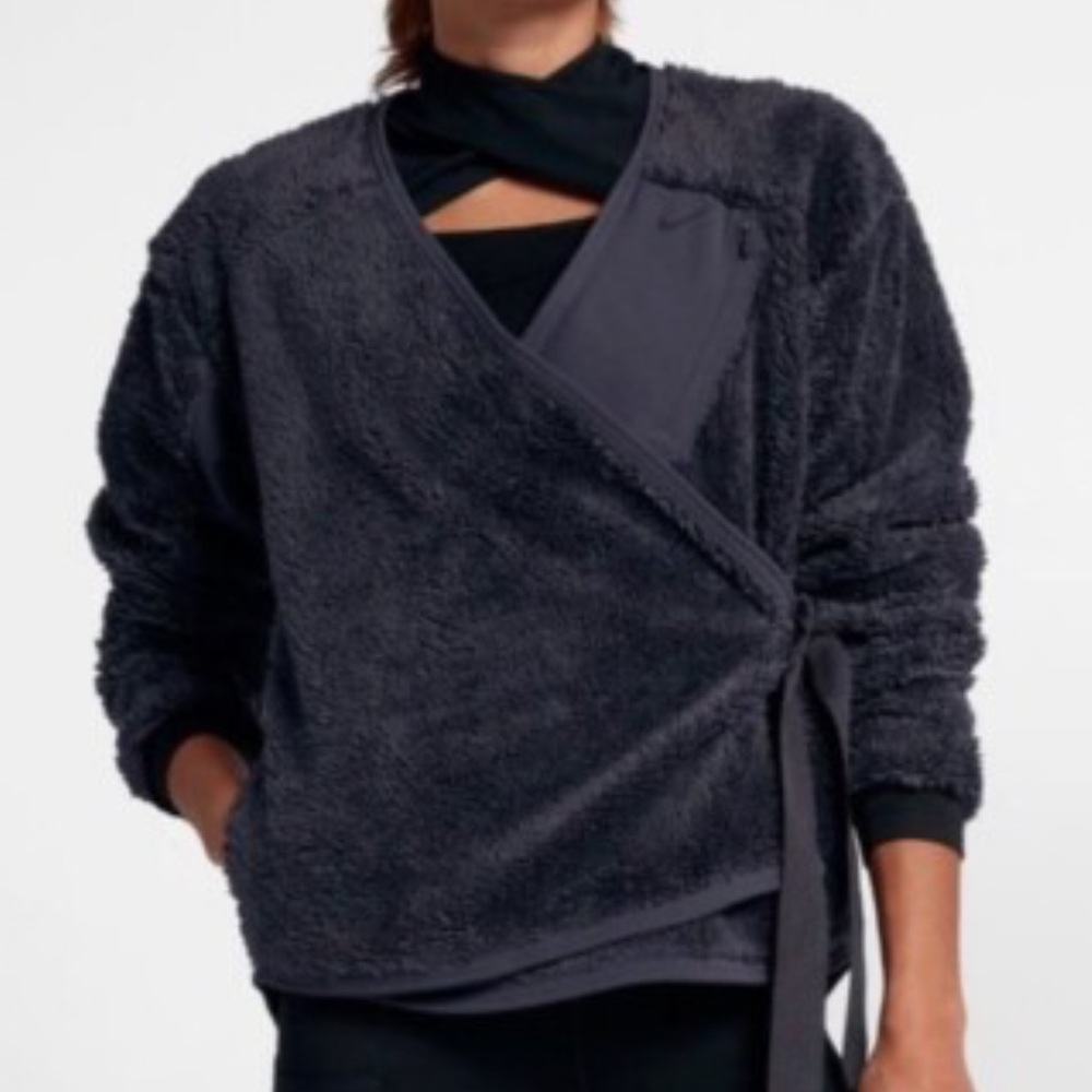 Nike Gray Sherpa Cozy Training Wrap Jacket Side Ties and Pockets Women’s XXL